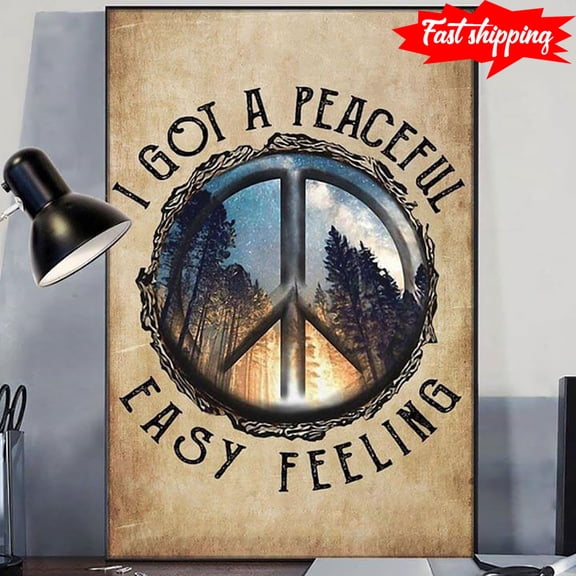 Vintage Hippie Peace Sign With The Forest Inside I Got A Peaceful Easy Feeling 16 x 24 Inch Poster