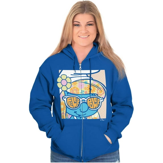 Vintage Hippie Smurfette Flower Power Zip Hoodie Sweatshirt Women Brisco Brands M