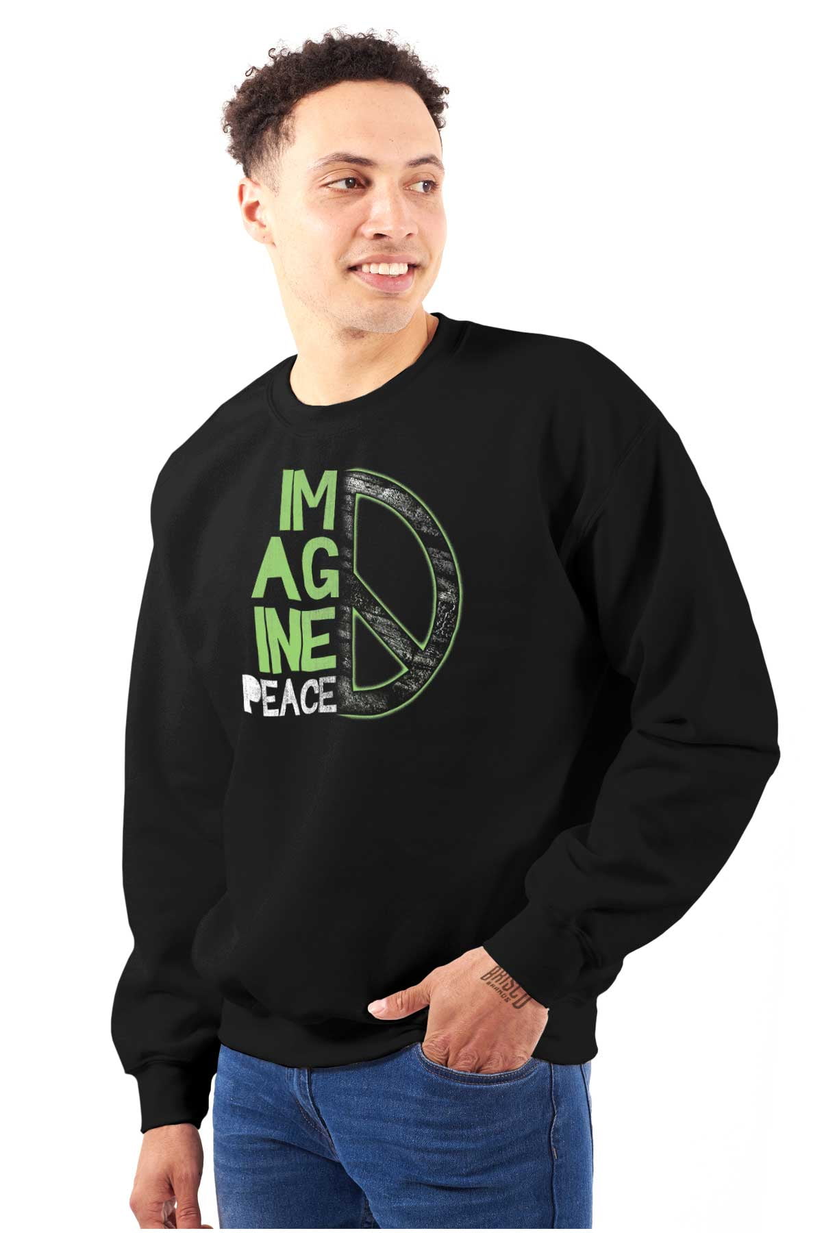 【BRICK】PEACE SLOGAN SWEATSHIRTS Vintage Hippy Imagine Peace Sign Sweatshirt for Men or Women