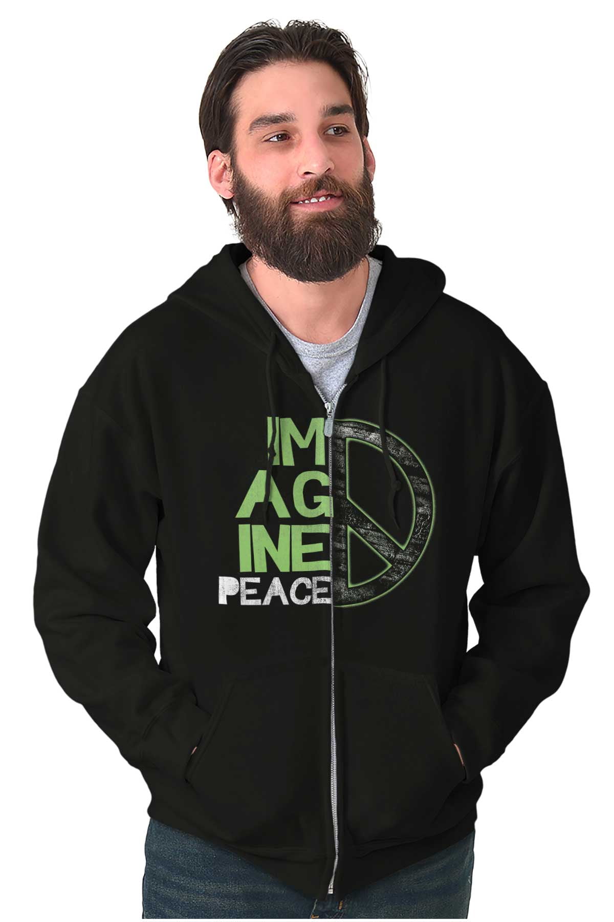Hippie White Peace Men's Zip Up Hoodie