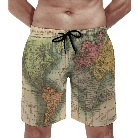 Vintage Historical World Map Board ShortsMap Fashion Beach Shorts Man Design Surfing Comfortable S