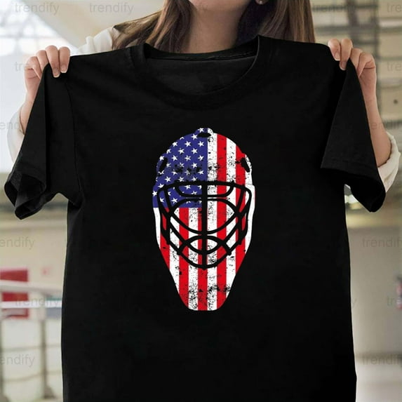 Vintage Hockey Goalie Mask American Flag 4th of July Art, H9969 Unisex T-Shirt, Up to 5XL Available