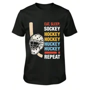 Vintage Hockey Goalie Mask Graphic T-Shirt - Eat Sleep Hockey Repeat Sports Apparel for Men and Women