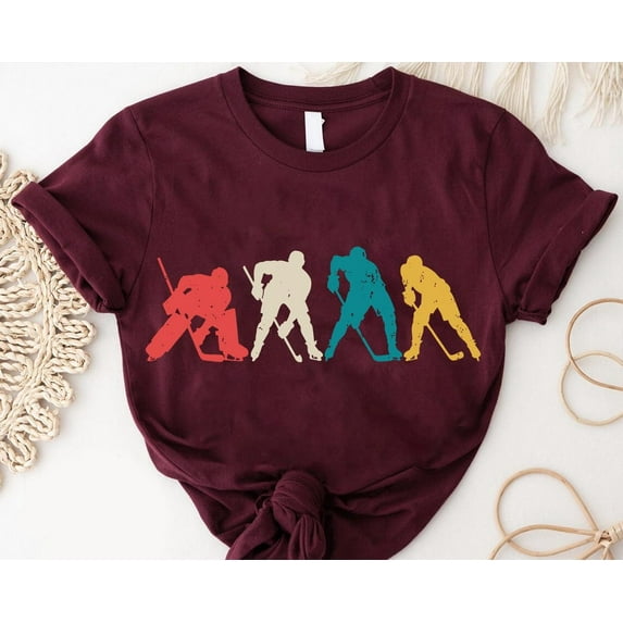 Vintage Hockey Player Silhouette T-Shirt: Retro Sports Fan Tee TSHIRT All Size S-5XL