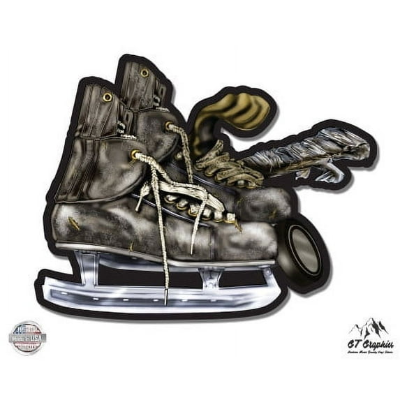 Vintage Hockey Skates - 8" Vinyl Sticker - For Car Laptop I-Pad - Waterproof Decal