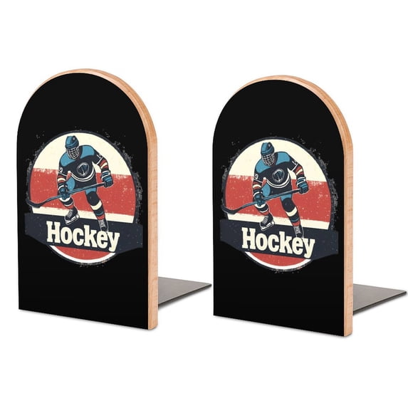 Vintage Hockey Wood Book Ends for Shelves Non-Skid Book Holders Heavy Duty Book Stand Support for Books and Movies