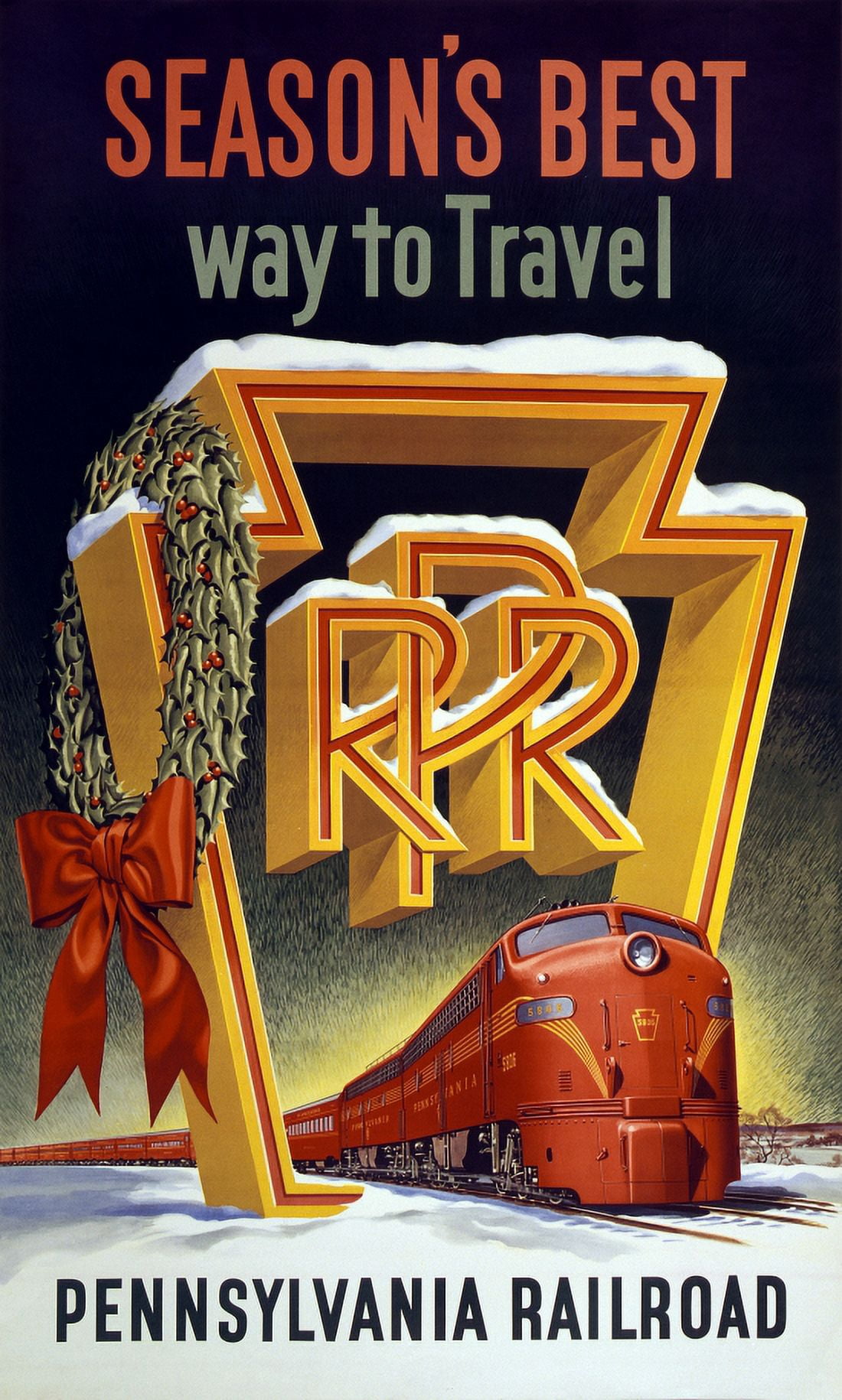 Vintage Holiday Pennysylvania Railroad Travel Canvas Art - (18 x 24)