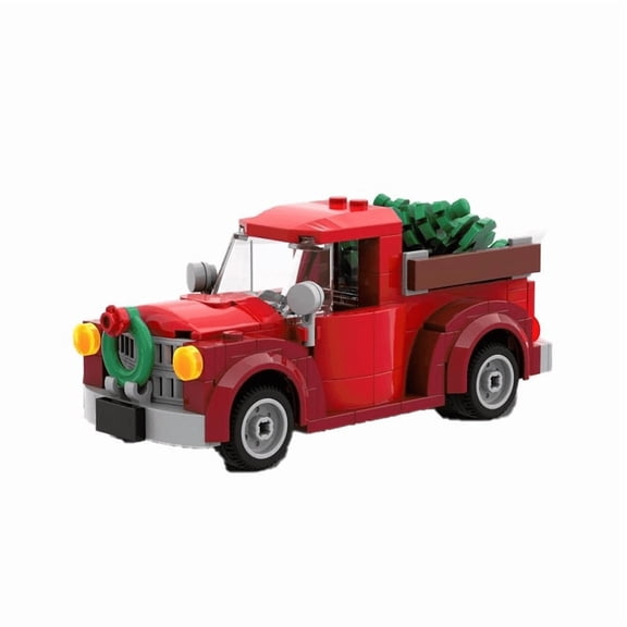 Vintage Holiday Pickup Truck Building Block Model, Festive Vehicle Building Set for Display