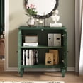 thumbnail image 1 of Vintage Hollow-Carved Accent Cabinet, 2-Door Display Storage Sideboard with Symmetrical Floral Design, Adjustable Shelf and Solid Wood Legs for Living Room Entryway(Antique Green), 1 of 37