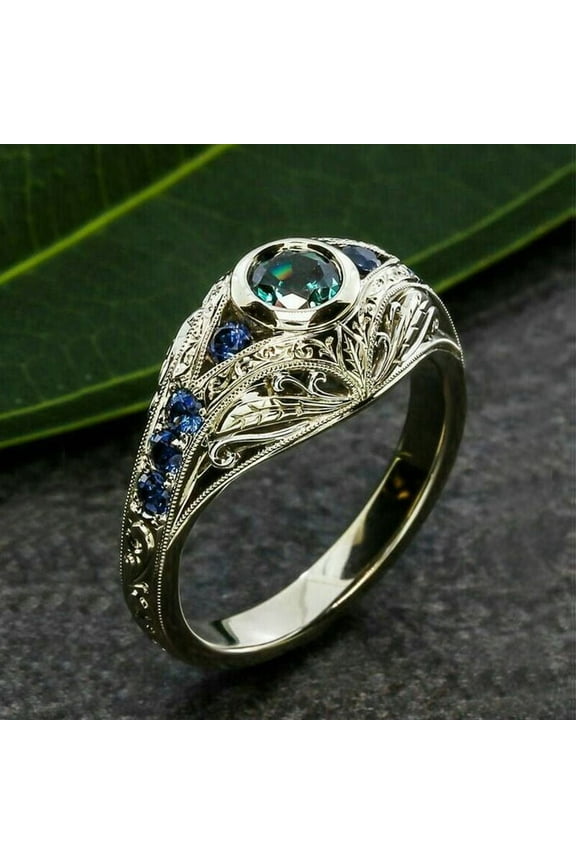 Vintage Hollow Carved Inlaid Colorful Glass Diamond Ring