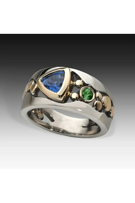 Vintage Hollow out Band Ring Graceful Two Tone Blue Green CZ Stone Ring For Women Ethnic Jewelry Gift