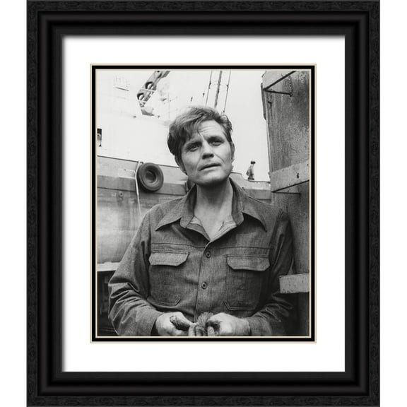 Vintage Hollywood Archive 12x14 Black Ornate Wood Framed with Double Matting Museum Art Print Titled - Jack Lord, Hawaii FiveO