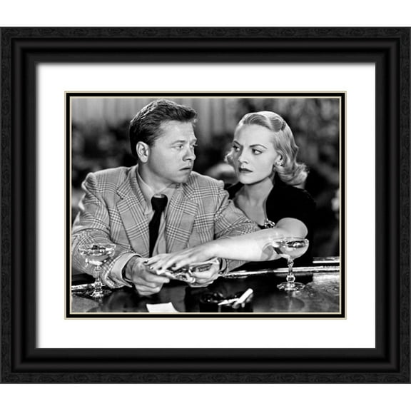Vintage Hollywood Archive 14x12 Black Ornate Wood Framed with Double Matting Museum Art Print Titled - Mickey Rooney, Jeanne Cagney, Quicksand, 1950