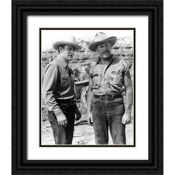 Vintage Hollywood Archive 15x18 Black Ornate Wood Framed with Double Matting Museum Art Print Titled - John Wayne, Grant Withers, Old Oklahoma, 1943