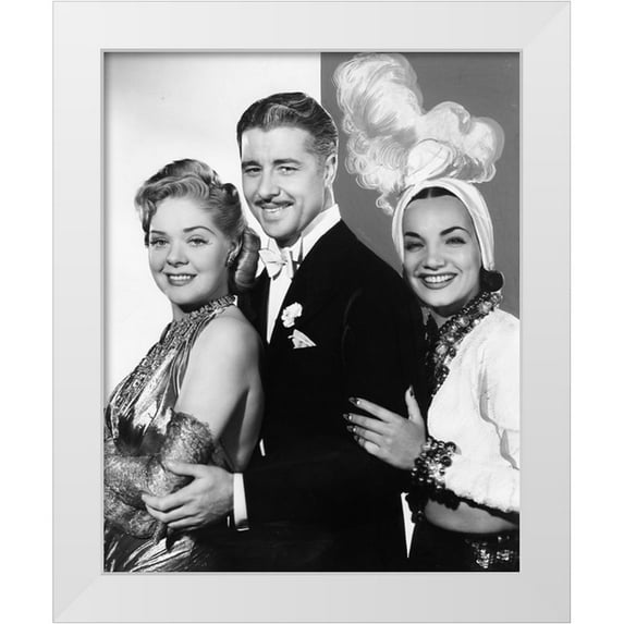 Vintage Hollywood Archive 20x24 White Modern Wood Framed Museum Art Print Titled - Don Ameche, Alice Faye, Carmen Miranda, That Night in Rio, 1941