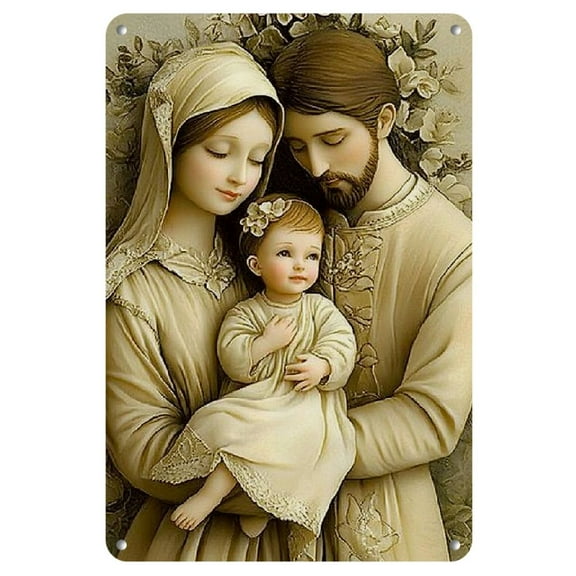 Vintage Holy Family 2D Iron Wall Art - 8x12" Retro Nativity Scene with Mary, Joseph &amp; Youngsters Jesus - Rustic Home, Bar, or Restaurant Decor - Perfect Holiday Gift for Christmas