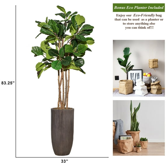 Vintage Home Artificial Faux Fig Tree 75.25" Large Fake Plant Real Touch for Indoor Home and Office Accent Décor with Stylish Fiberstone Planter