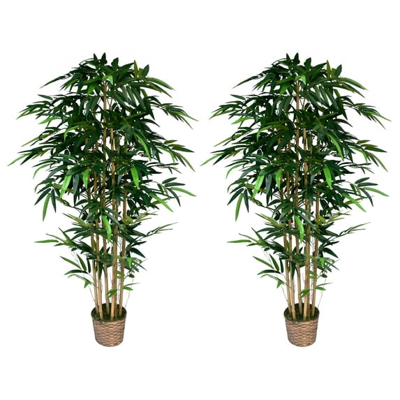 Vintage Home Artificial Faux Plastic 72" Tall Bamboo Tree In Bamboo Wicker Planter 2-Pack