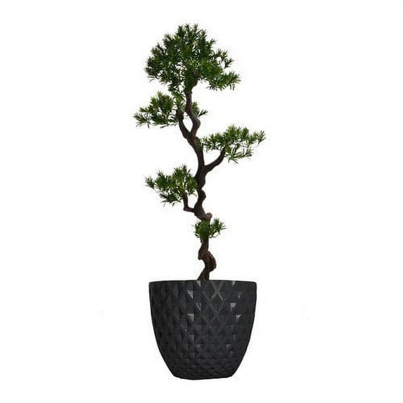 Vintage Home Artificial Faux Real Touch 64.6" Tall Yacca Tree With Black Honeycomb Fiberstone Planter