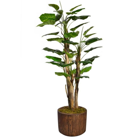 Vintage Home Artificial Faux Real Touch 71" Tall Scindapsus Aureus With Burlap Kit And 12.8" Brown Wood-Like Fiberstone Planter