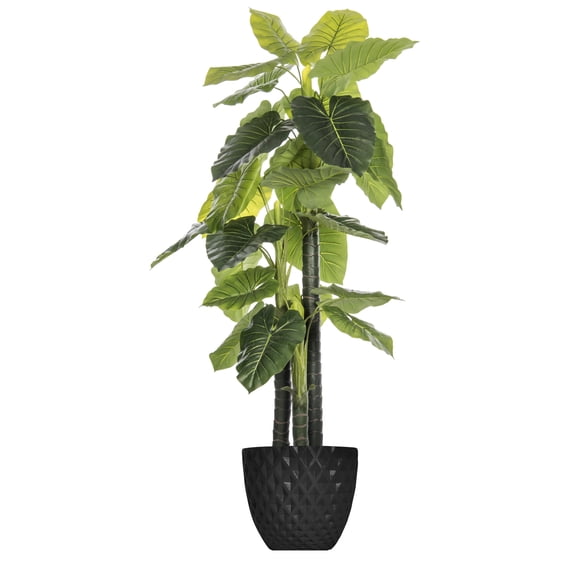 Vintage Home Artificial Faux Real Touch 77" Tall Elephant Ear Plant And 13.6" Black Honeycomb Fiberstone Planter