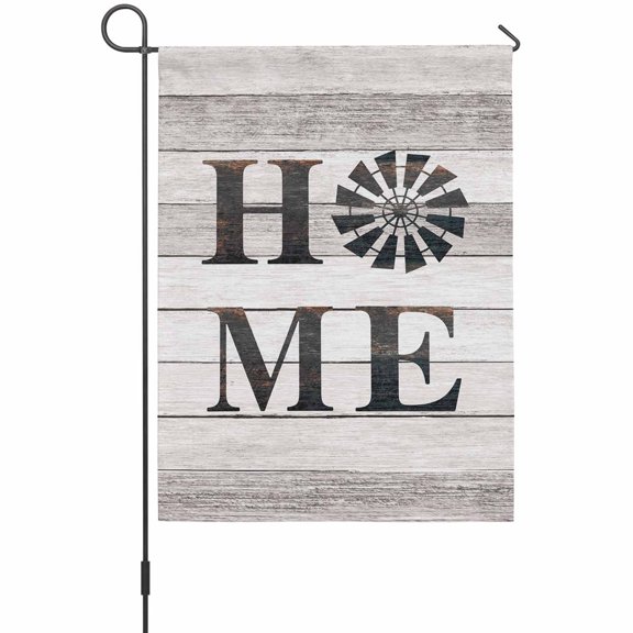 Vintage Home Garden Flags For Outdoor, Windmill Word on Rustic Wooden Grain Small Double Side Yard Flags Weather Proof Garden Decor for Lawn Outside Holiday 12 x 18 Inches