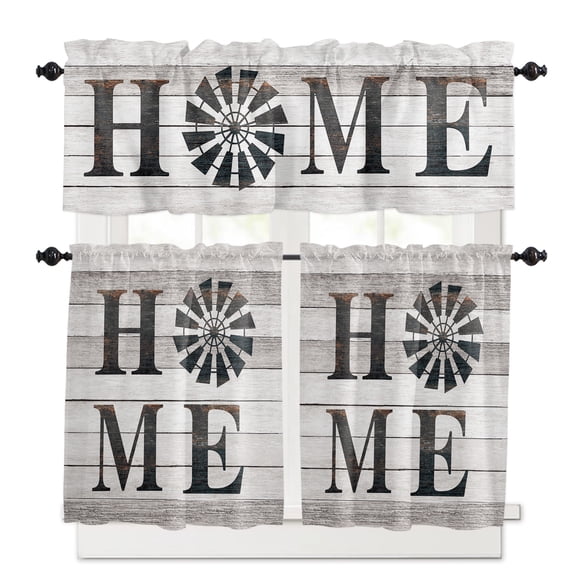 Vintage Home Kitchen Curtains Valances and Tiers Set of 3, 36 Inch Length Tier Curtains and Valance Rod Pocket Valance Curtains Set for Kitchen Bathroom Small Windows