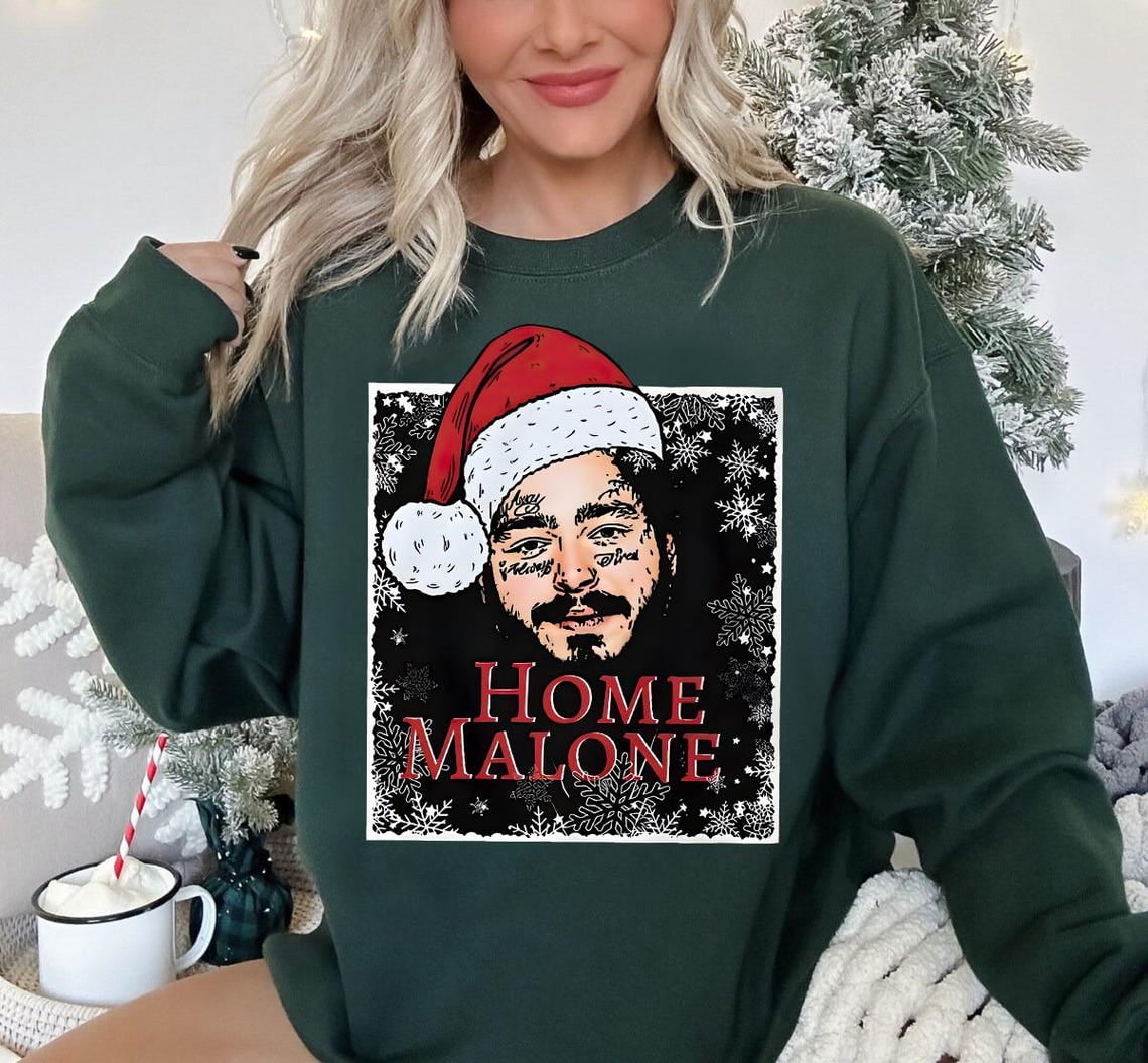 Vintage Home Malone SweatShirt Post Malone Tee Ugly Christmas Sweathirt Funny Christmas Sweathirt Royal Blue Color Size S Walmart