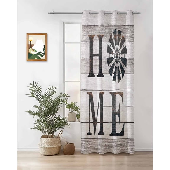 Vintage Home Thermal Insulated Blackout Curtains for Bedroom 90 Length Windmill Word on Rustic Wooden Grain Room Darkening Curtain 1 Panel Grommet Window Curtain Drape for Living Room Nursery Room