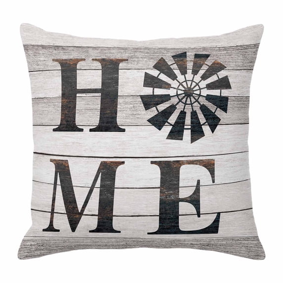 Vintage Home Throw Pillow Cover Windmill Word on Rustic Wooden Grain Cotton Linen Cushion Cover Throw Pillow Case with Invisible Zipper for Couch Sofa Bed Chair Car 18x18 Inch