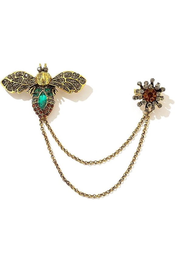 Vintage Honey Bee Brooch Pins For Women Men Cz Crystal Animal Insect Honeybee Lapel Pin Badge Dainty Hanging Tassel Chains Collar Shirt Corsage Hat Scarf Tie Accessories Fashion Birthday Jewelry Gift