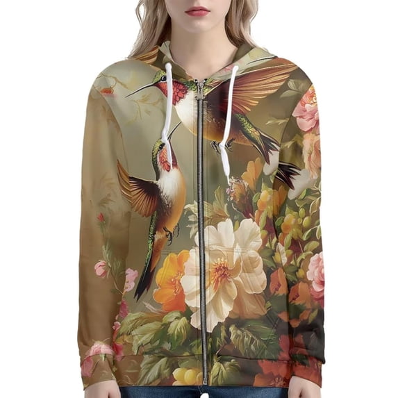 Vintage Hoodies for Womens Full Zip Up Drawstring Floral Graphic Print Hooded Sweatshirt Pullover Long Sleeve Pocket Fall Winter Casual Tops for Womens