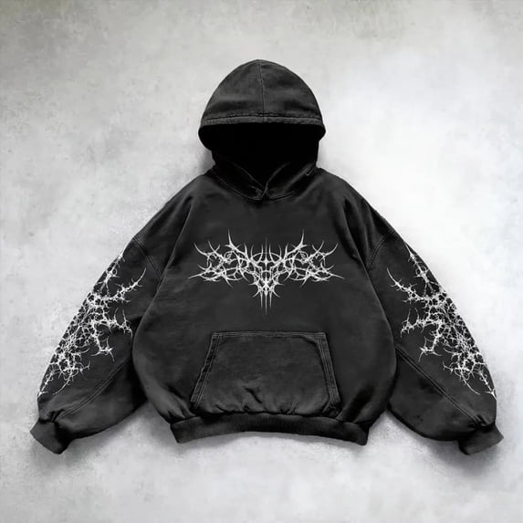 Vintage Hoodies for Men Y2K Gothic Streetwear Hooded Sweatshirt Lined Soft Pullover Tops White M
