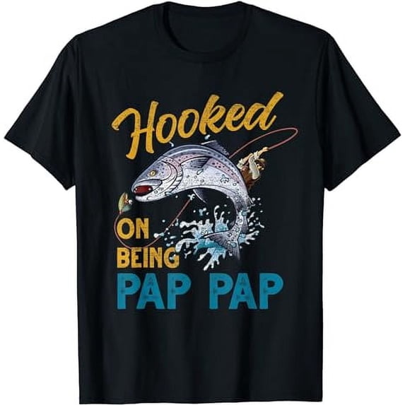 Vintage Hooked On Being Pap Pap Funny Fishing Fathers Day T-Shirt