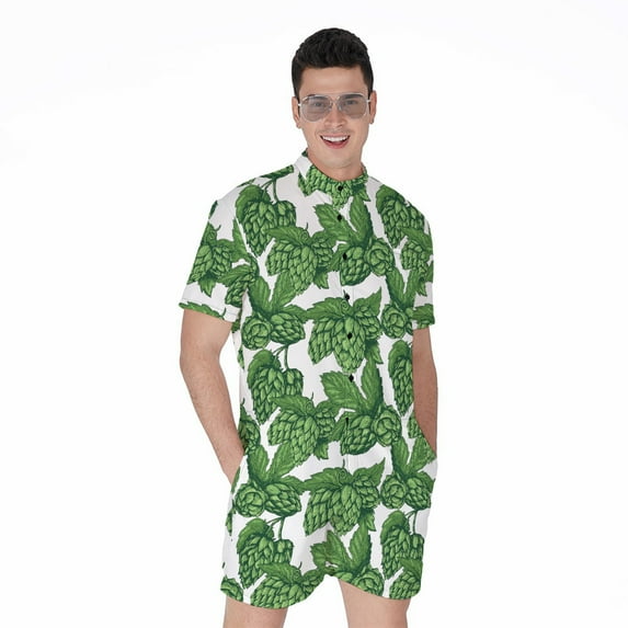 Vintage Hop Cone Pattern Short Sleeve Men'S Rompers Casual Summer Jumpsuits Outfit