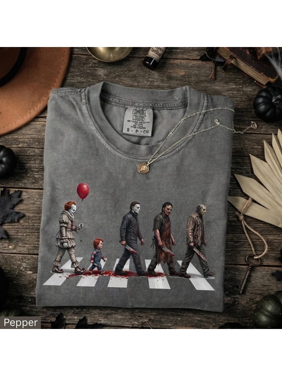 Vintage Horror Characters Abbey Road Shirt, Retro Halloween Crewneck, Classic Movie T-Shirt, Aesthetic Streetwear Gift