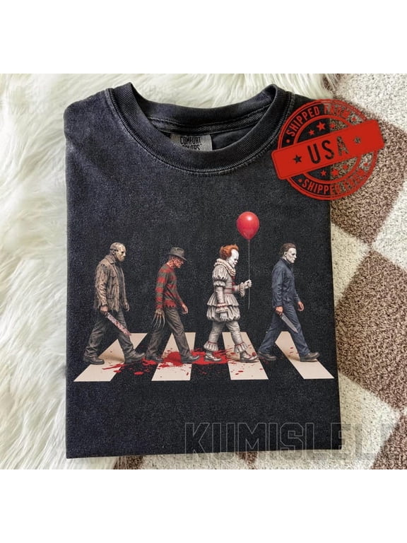 Vintage Horror Characters Abbey Road Shirt, Retro Halloween Spooky Tee, Classic Movie T-Shirt