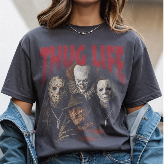 Vintage Horror Movie T-Shirt, Bootleg Shirt Jason Michael Freddy Halloween Spooky Gift Tee,Charcoal Color,Size 3XL
