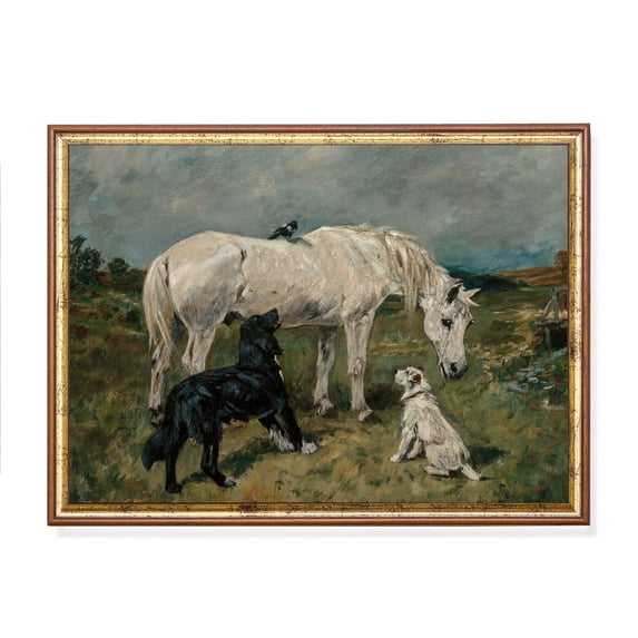 Vintage Horse And Dogs Moody Rustic Art Poster Home Decor, 8x12 UNFRAMED