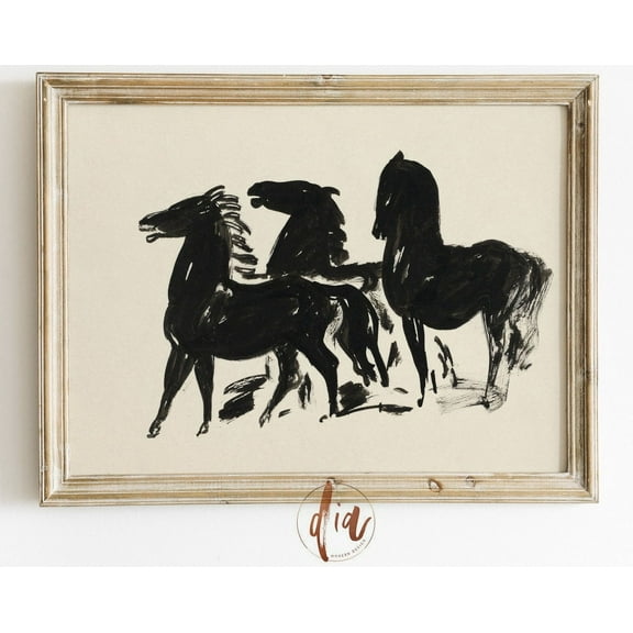 Vintage Horse Art Print, Abstract Horse Drawing, Antique Sketch, Horizontal Print, Neutral Aesthetic, Eclectic Gallery Wall Print Wall Art, Modern Wall Decor, 8x12 UNFRAMED