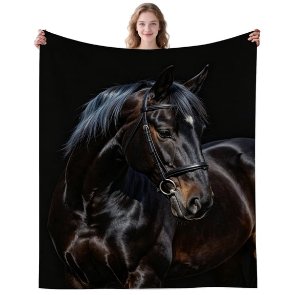 Vintage Horse Blanket Gifts for Women Men Adults Horse Lovers Soft Cozy Black Horses Throw Blankets for Travel Camping Decor Birthday Gifts 50×40 Inch