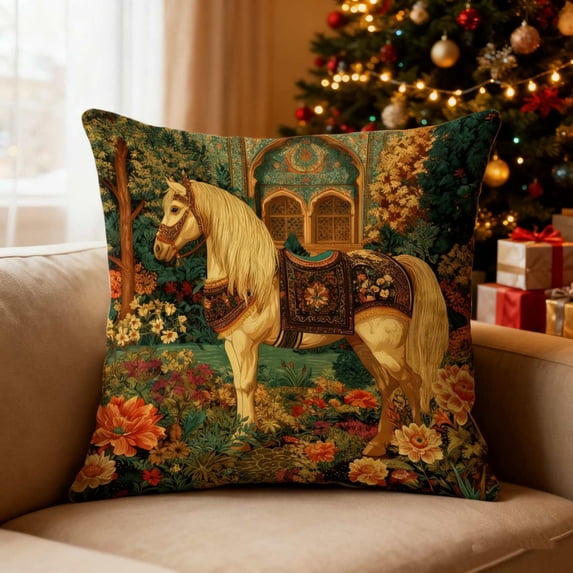 Vintage Horse Print Pillow Cover, Animals Series Stretchable Nylon Spandex Decorative Pillowcase for Sofa Bed Living Room Home Decor, Couch Throw Pillow Cover with Zipper Closure Washable
