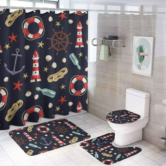 Vintage Horse Shower Curtain Set with Coral Velvet Bathroom Rugs Toilet Lid Cover U Shaped Toilet Mat Shower Curtain with Hooks Fun Durable Boho Cute Bathroom Sets