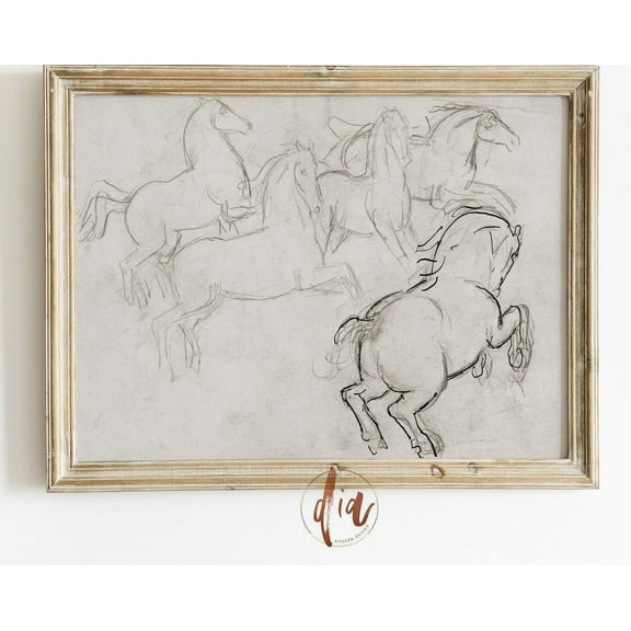 Vintage Horse Sketch, Abstract Horse Print, Horse Line Drawing, Neutral Aesthetic, Eclectic Wall Gallery Print Wall Art, Modern Wall Decor, 8x12 UNFRAMED