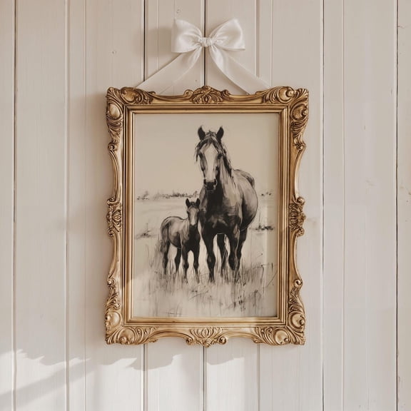 Vintage Horse Sketch Print Western Wall Art Vintage Horse Poster Western Room Decor Rustic Home Decor Neutral Horse Wall Art Equestrian, Stretched Canvas Size 8x12 F03.1.15l1211