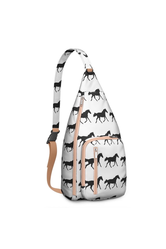 Vintage Horse Sling Backpack - Rainbow Unicorn Print Shoulder Bag for Travel (Rural Foal Design, Organized Multi-Pocket)