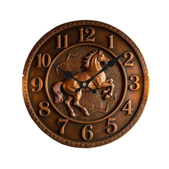 Vintage Horse-Themed Wooden Wall Clock - Silent, No Ticking, Farmhouse Decor for Kitchen, Bedroom, Office - Perfect Christmas Gift, 10 Inch, Horse Home Decor
