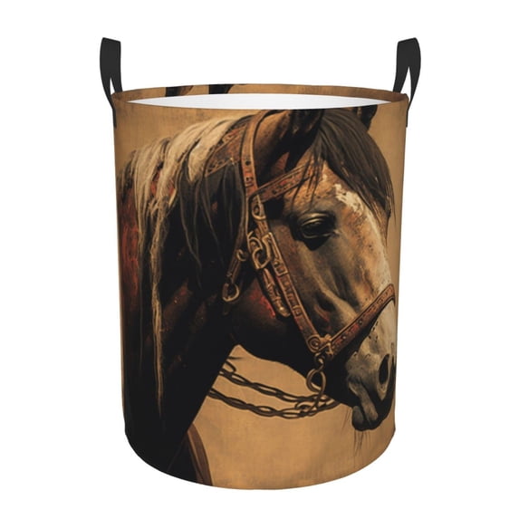 Vintage Horse Western Retro Foldable Laundry Hamper with Handle Storage Basket for Clothes Toys & Organizing