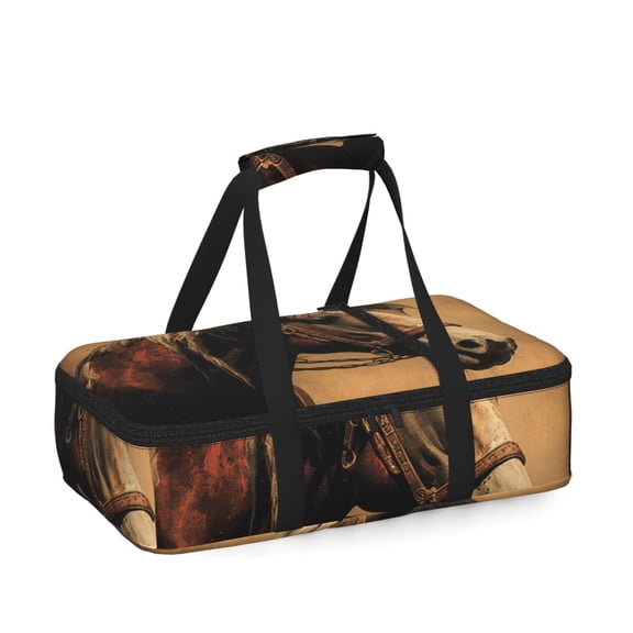 Vintage Horse Western Retro Insulated Casserole Carrier for Hot Cold Food, Bakeware Potluck Thermal Lunch Bag for Lasagna, Parties, Tailgating