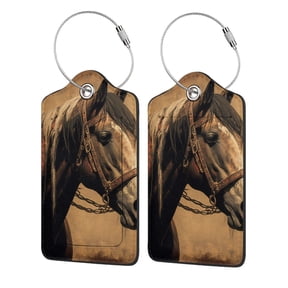 Vintage Horse Western Retro Luggage Tag for Suitcase 2 Pack Leather Travel Bag Baggage Identifiers Privacy Cover ID Label